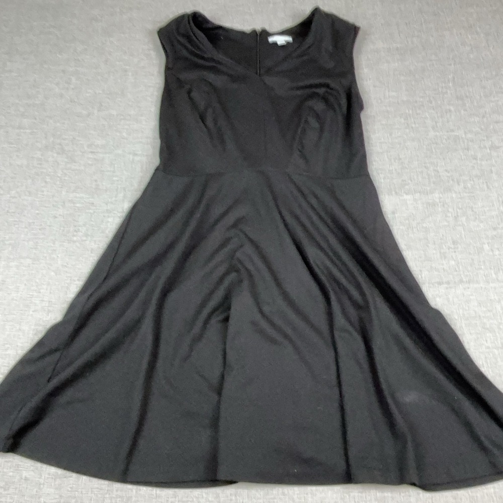 New York & Company Dress Womens Large Black V-Neck Fit & Flare Sleeveless Jersey